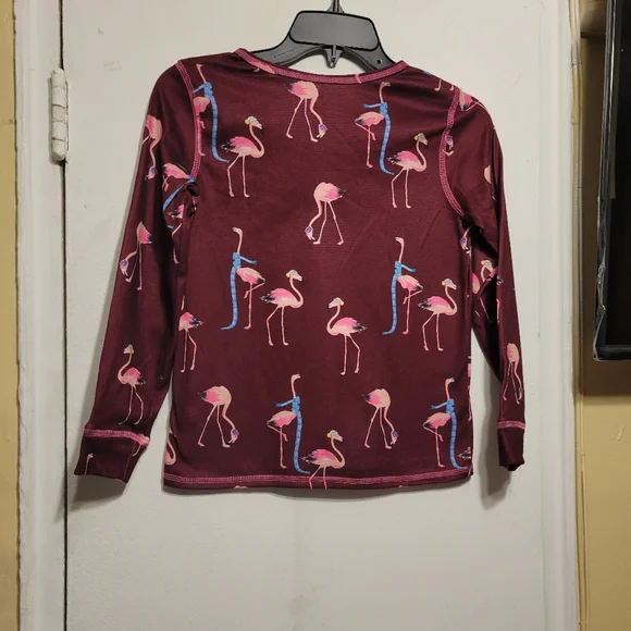 Justice 2-PC Pajama Set Burgundy Flamingo Print Size 10 - Picture 9 of 12